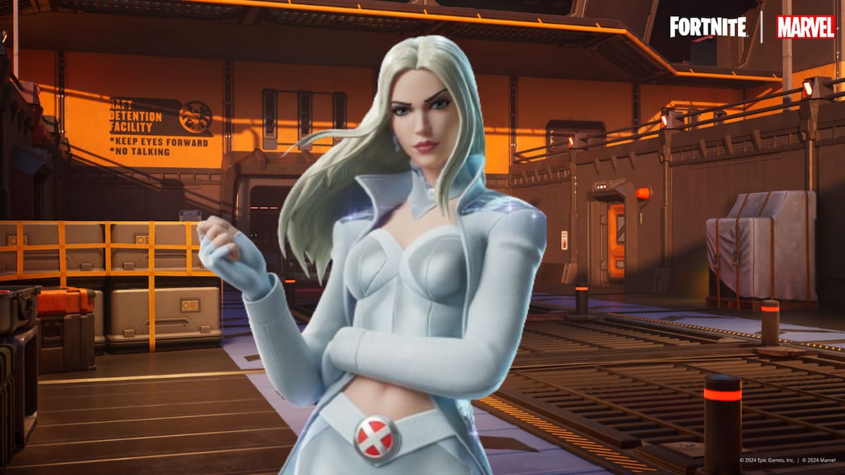 Picture showcasing Emma Frost in Fortnite's The Rift location.